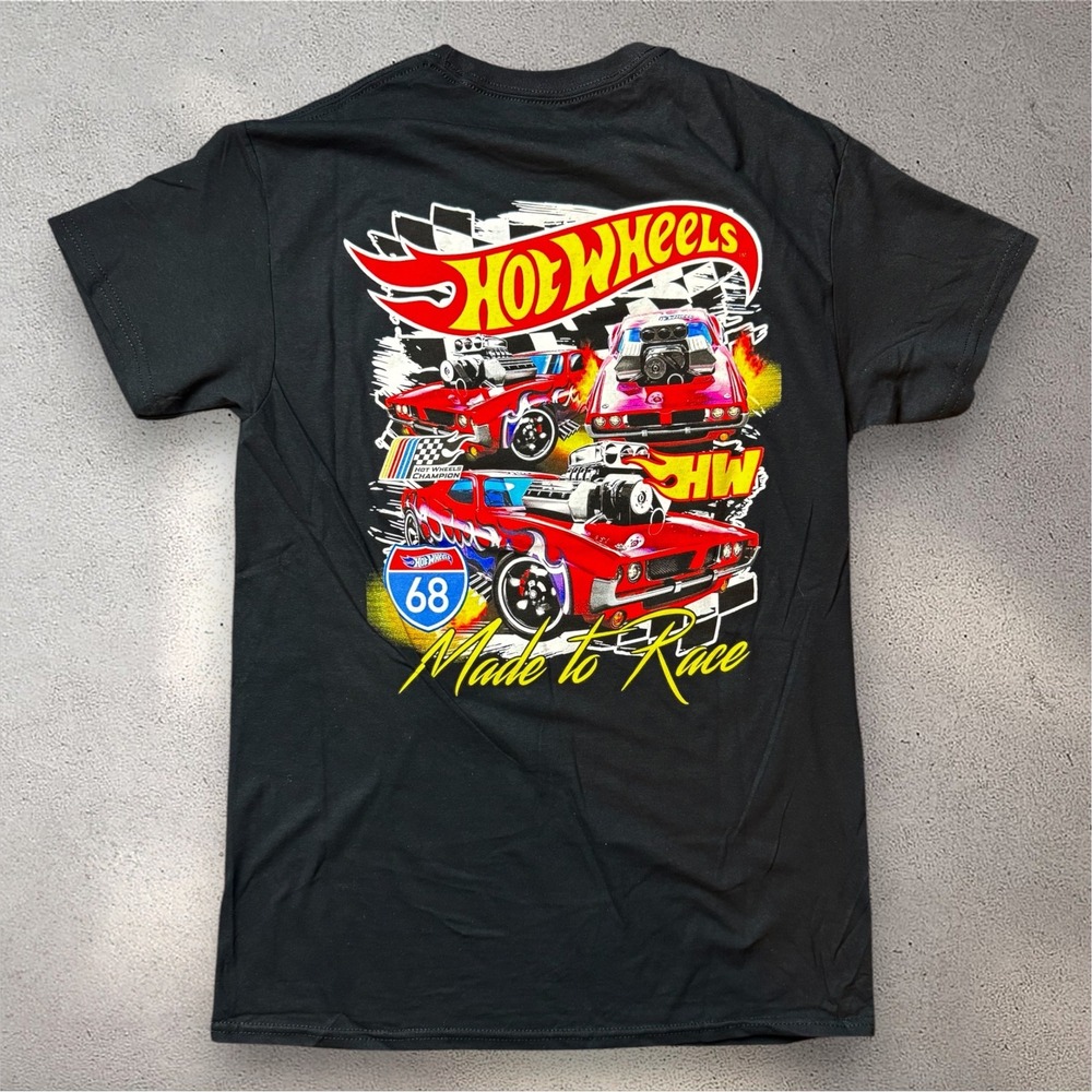 Hot Wheels Mens Black Made to Race Graphic T-Shirt Small Muscle Car Mad Engine